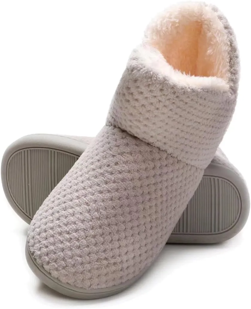 Women's furry Bootie Slippers Comfy Warm House Slippers with Plush Faux Fur Lining Outdoor Indoor