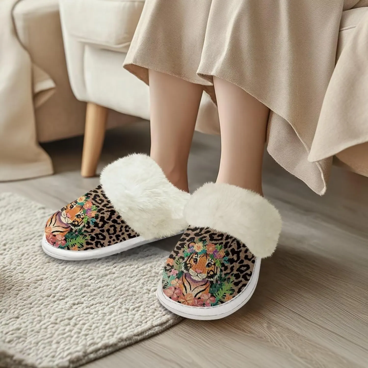 Women's Fuzzy Slipper Home Slippers Fluffy Winter House Shoes Soft Sole Slippers for Indoor