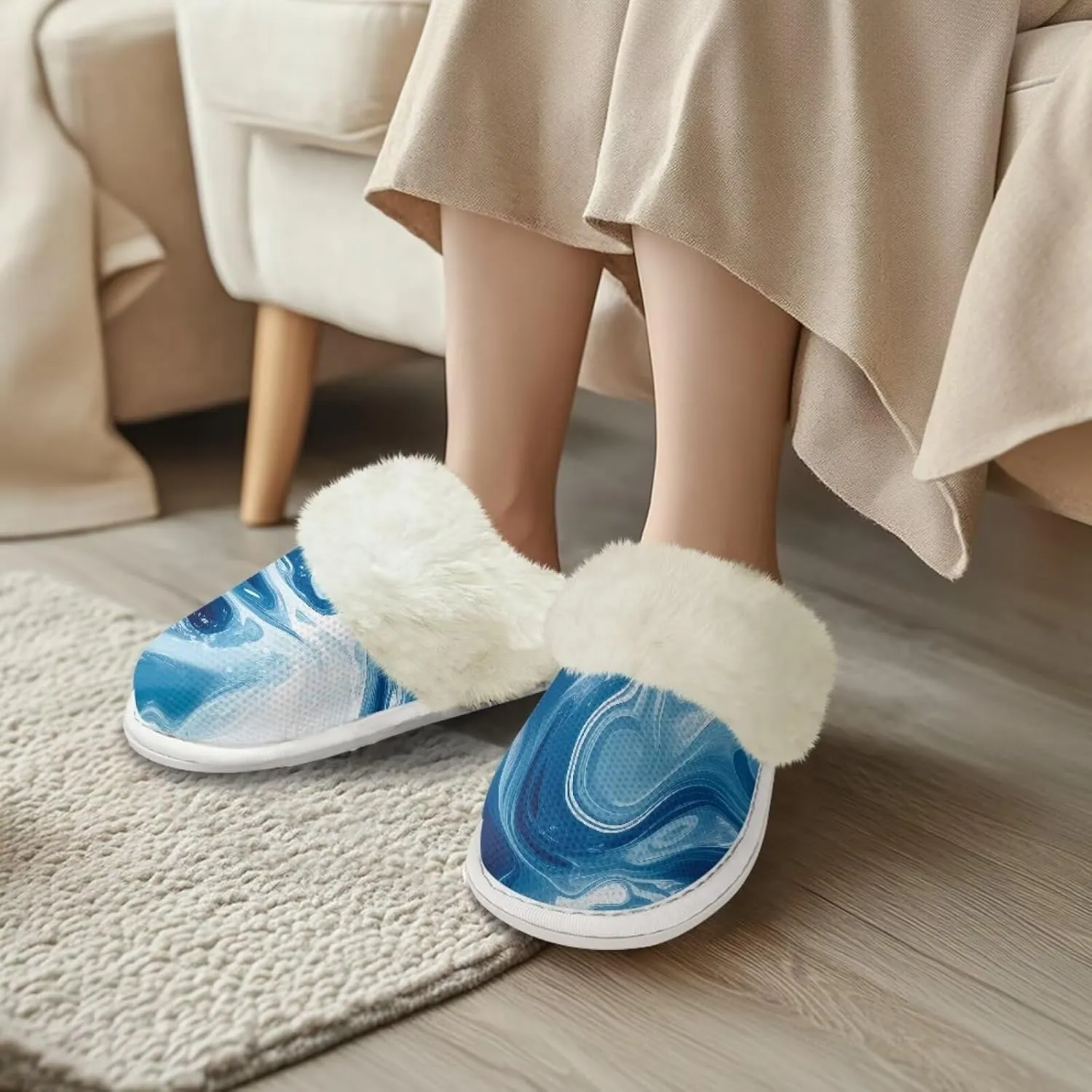 Women's Fuzzy Slipper Home Slippers Fluffy Winter House Shoes Soft Sole Slippers for Indoor