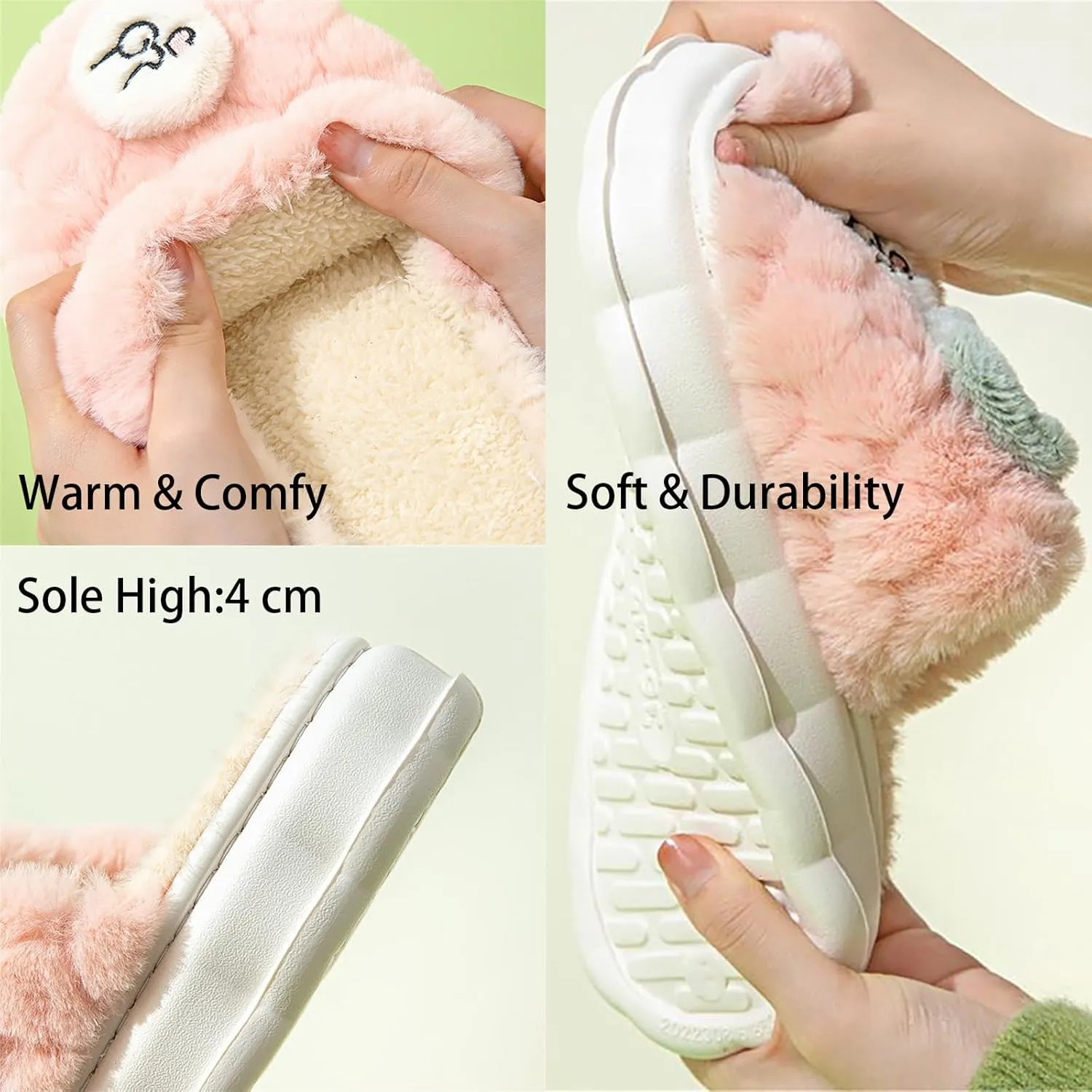 Womens Fuzzy Warm Slipper, Girls Cute Anti-Skid Foam Comfy Cozy Plush House Slippers for Indoor Outdoor