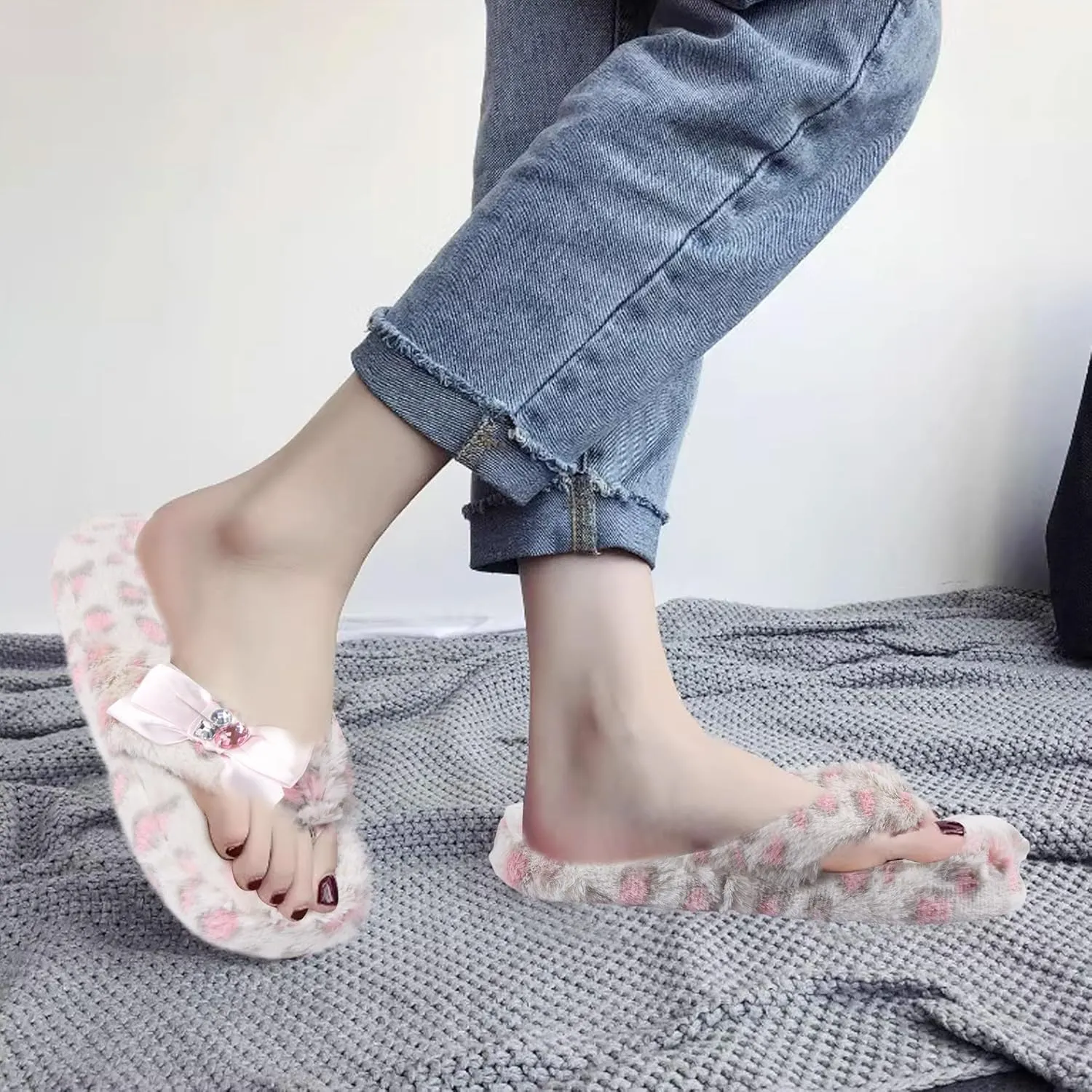 Women's Girls Soft Fluffy Indoor House Flip-Flops Non-Slip SPA Thong Slippers