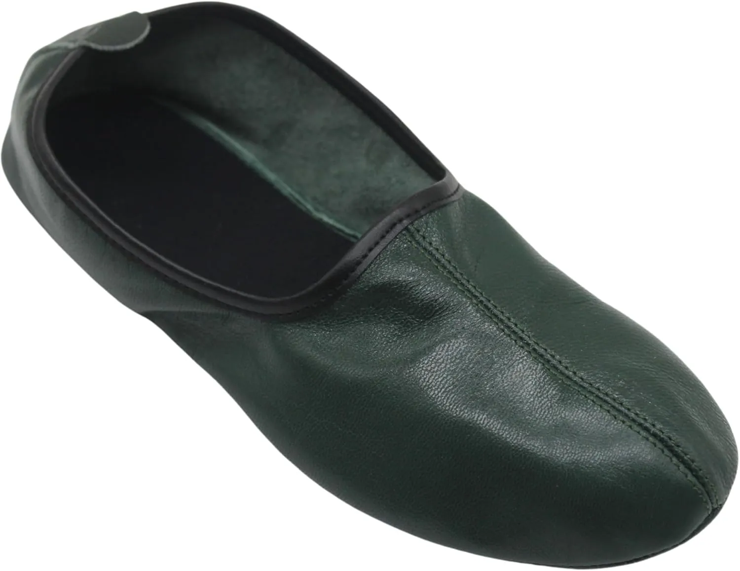 Women's Indoor Leather Slippers Dark Green Traditional Babouche House Shoes Barefoot Moccasin Tai Chi Shoes