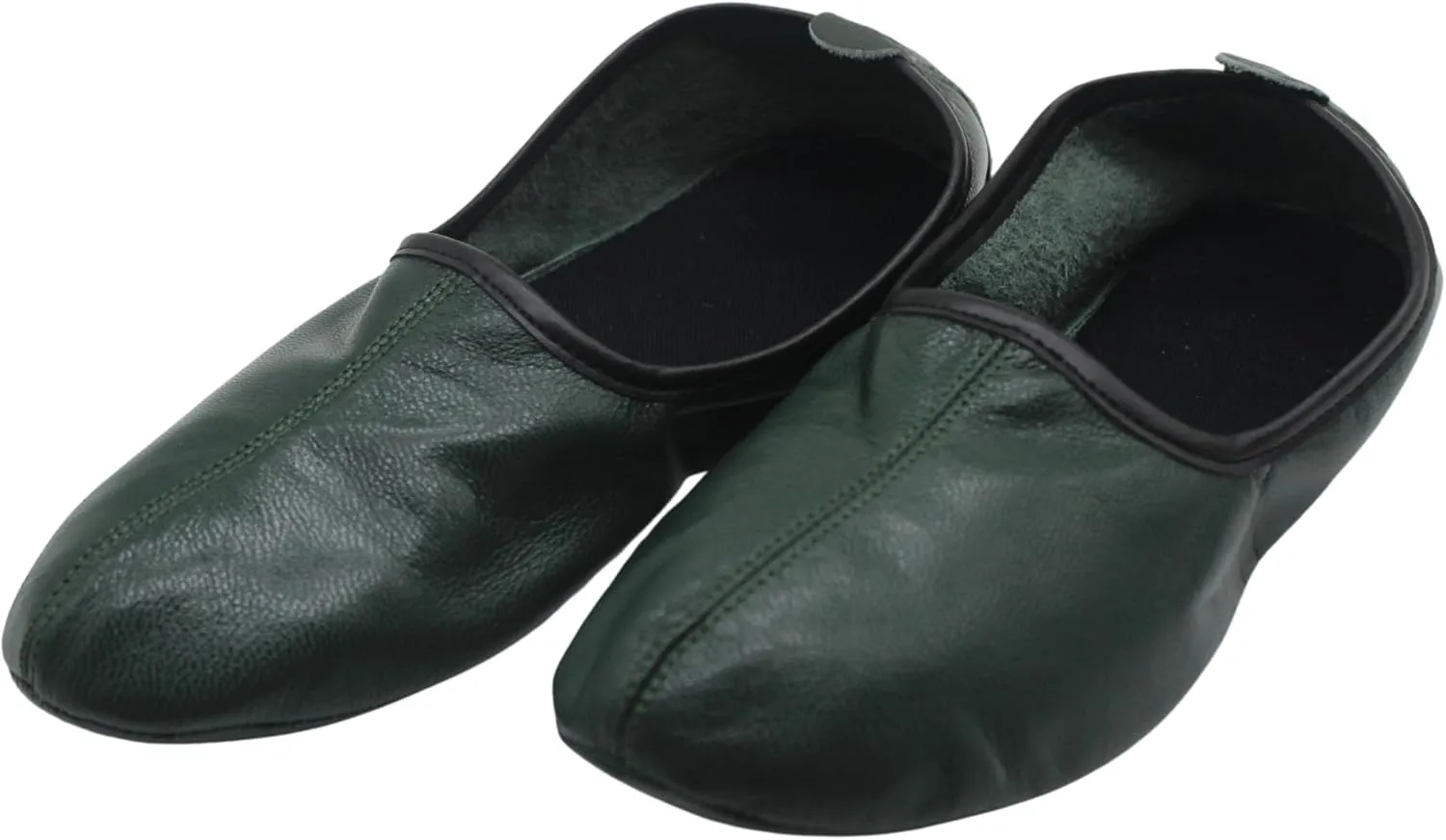 Women's Indoor Leather Slippers Dark Green Traditional Babouche House Shoes Barefoot Moccasin Tai Chi Shoes