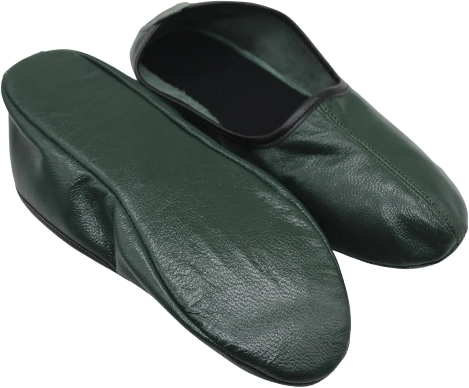 Women's Indoor Leather Slippers Dark Green Traditional Babouche House Shoes Barefoot Moccasin Tai Chi Shoes