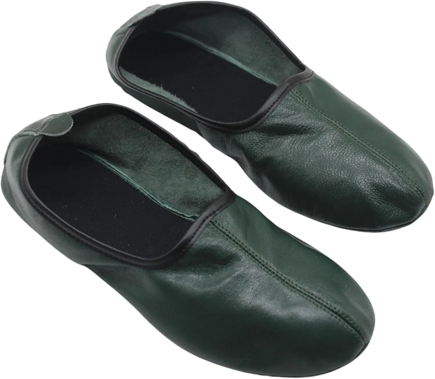 Women's Indoor Leather Slippers Dark Green Traditional Babouche House Shoes Barefoot Moccasin Tai Chi Shoes