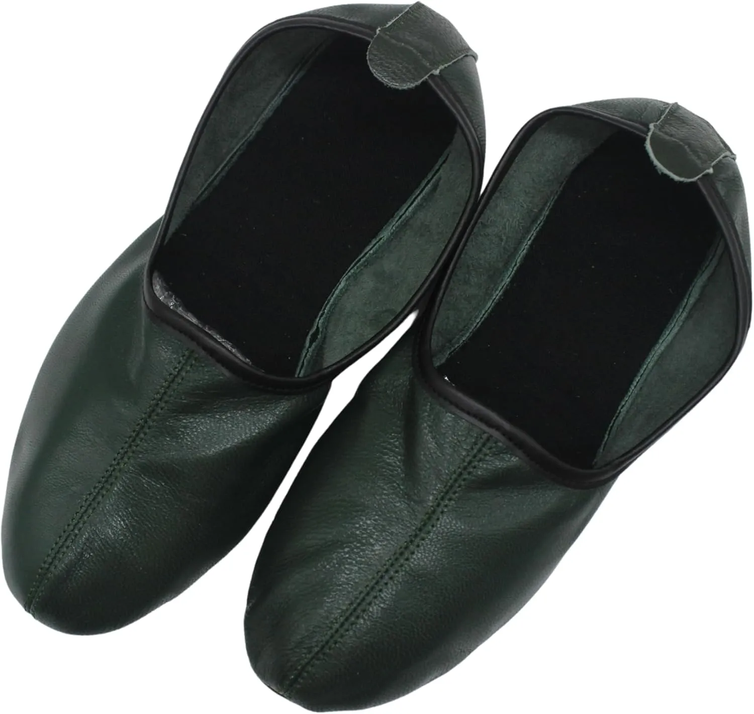 Women's Indoor Leather Slippers Dark Green Traditional Babouche House Shoes Barefoot Moccasin Tai Chi Shoes