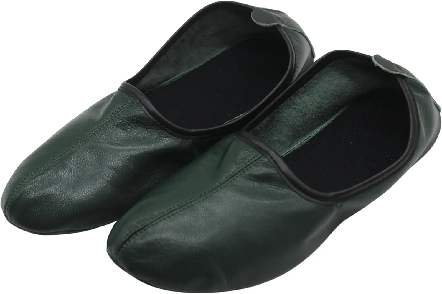 Women's Indoor Leather Slippers Dark Green Traditional Babouche House Shoes Barefoot Moccasin Tai Chi Shoes