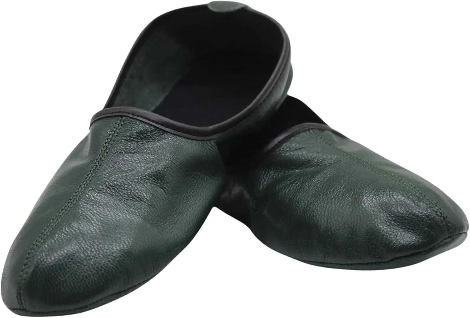 Women's Indoor Leather Slippers Dark Green Traditional Babouche House Shoes Barefoot Moccasin Tai Chi Shoes