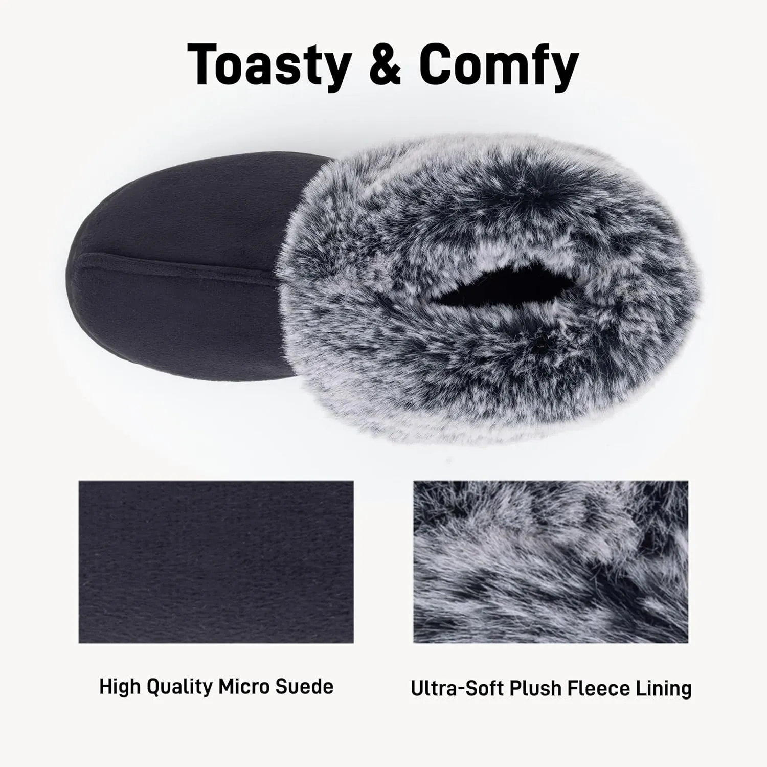 Women's Luxury Micro Suede Faux Fur Fleece Lining Slippers Bootie with Cozy High Density 80-D Memory Foam, Winter Warm Breathable Boot Slipper with Anti-Slip Indoor Outdoor Rubber Sole