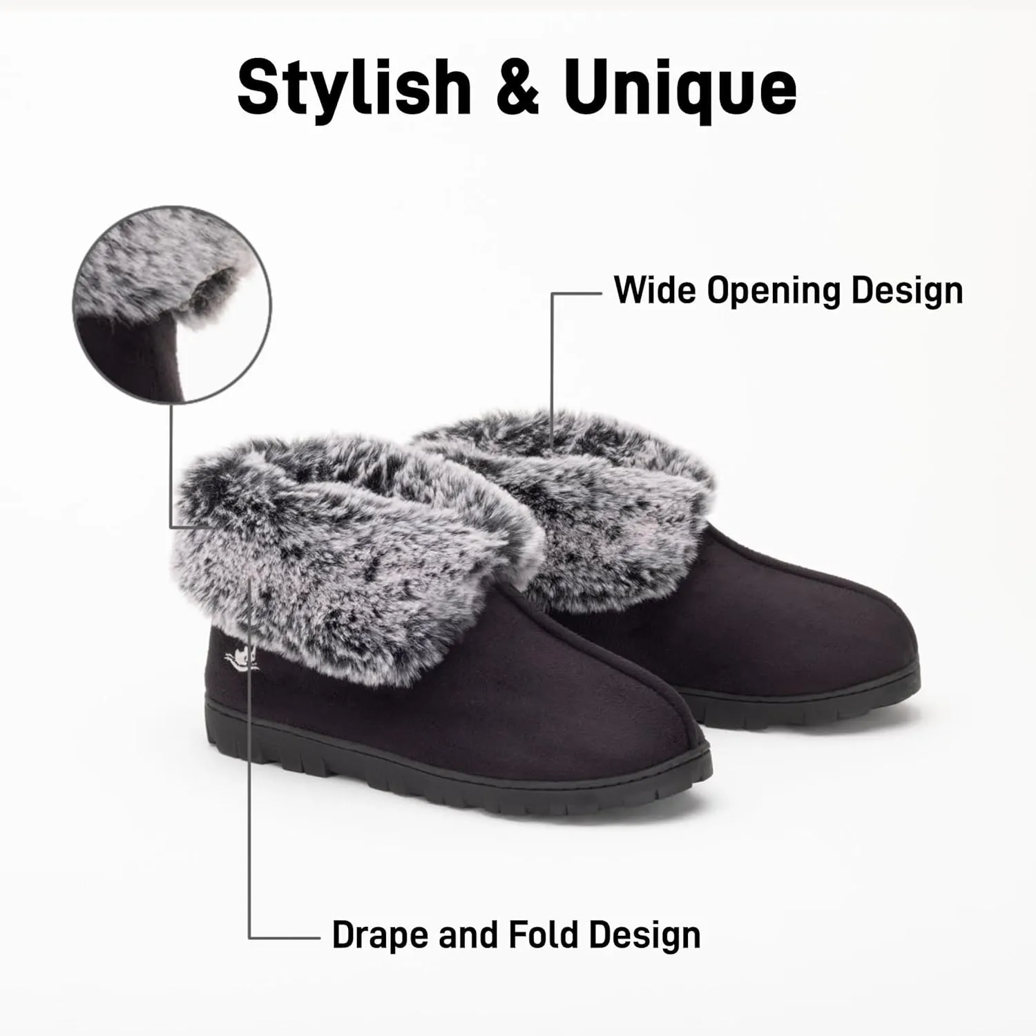 Women's Luxury Micro Suede Faux Fur Fleece Lining Slippers Bootie with Cozy High Density 80-D Memory Foam, Winter Warm Breathable Boot Slipper with Anti-Slip Indoor Outdoor Rubber Sole