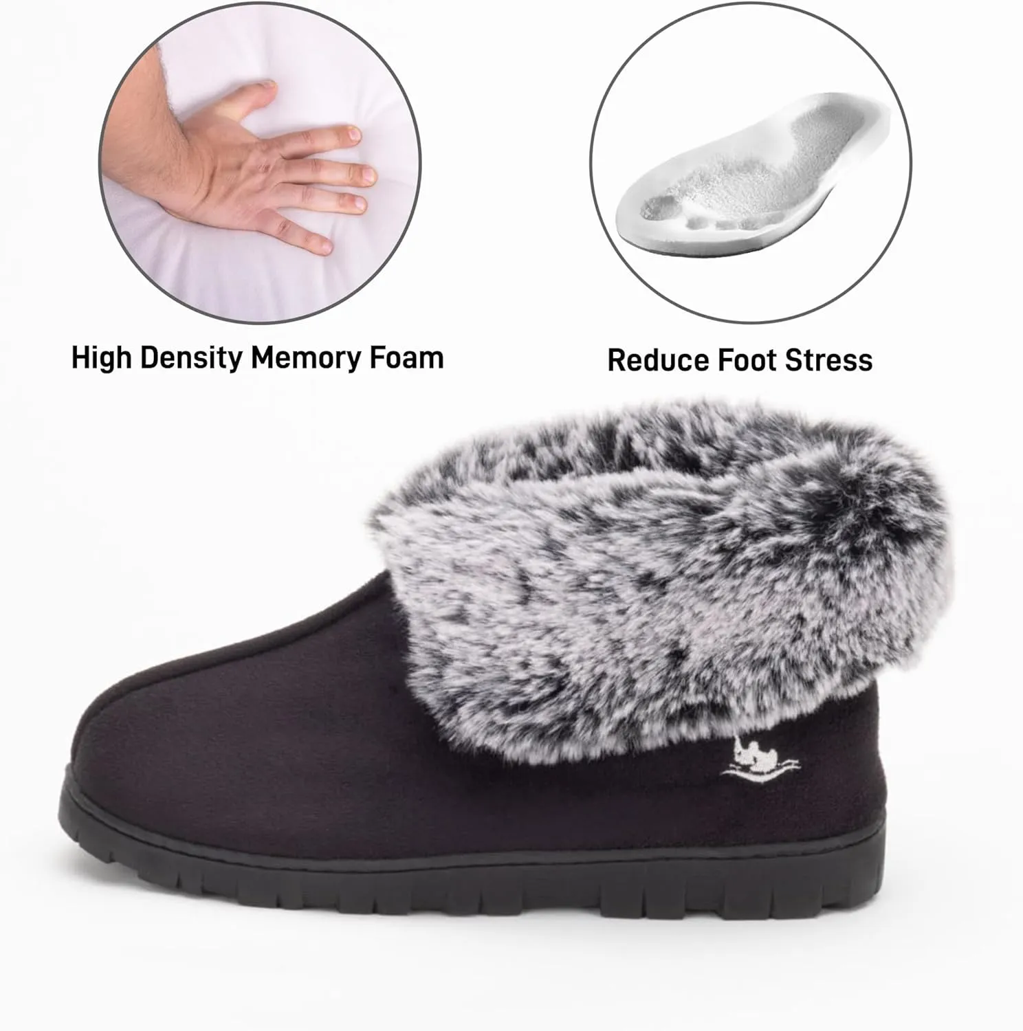 Women's Luxury Micro Suede Faux Fur Fleece Lining Slippers Bootie with Cozy High Density 80-D Memory Foam, Winter Warm Breathable Boot Slipper with Anti-Slip Indoor Outdoor Rubber Sole