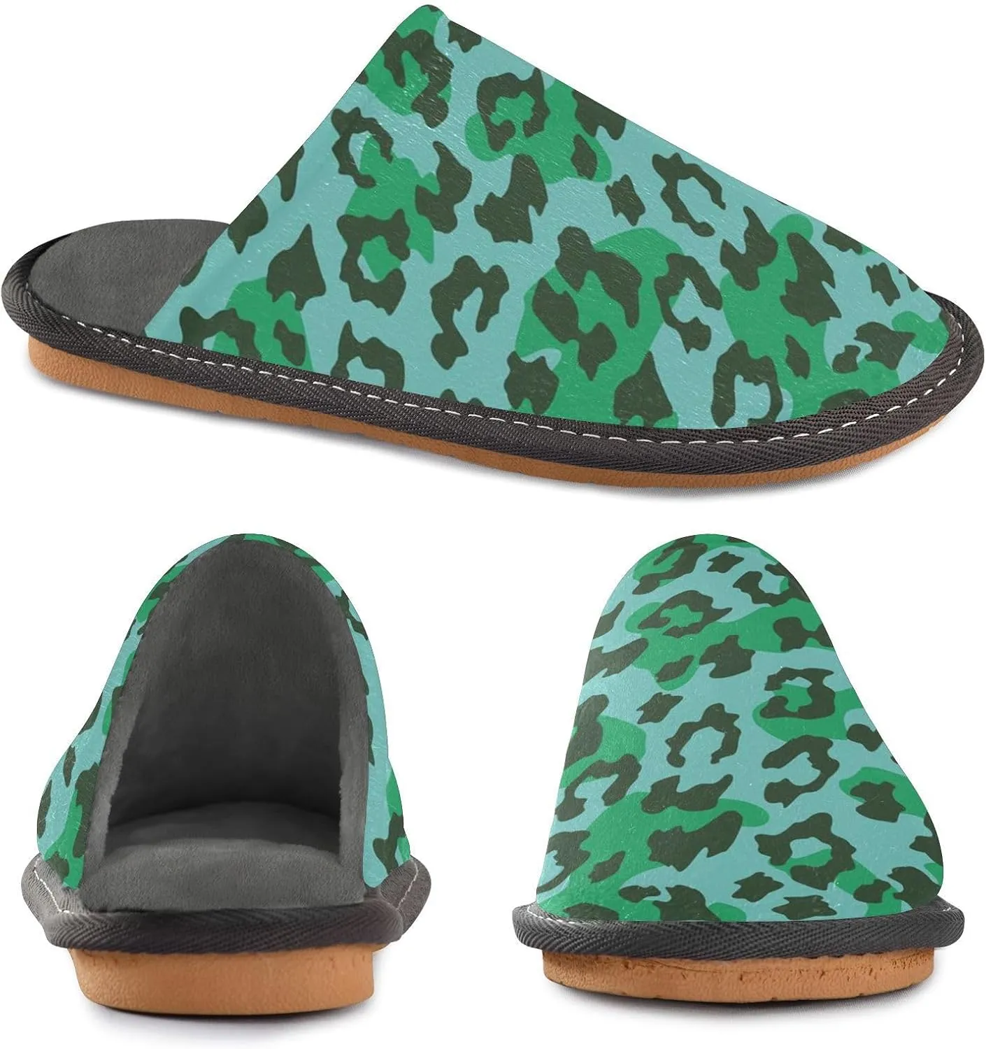 Women's Mens Cosy Slippers, Leopard Pattern Casual Unisex Slip-On Breathable Memory Foam Scuff Lazy Daily House Shoes for Indoor/Outdoor Size 4-11