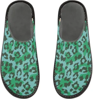 Women's Mens Cosy Slippers, Leopard Pattern Casual Unisex Slip-On Breathable Memory Foam Scuff Lazy Daily House Shoes for Indoor/Outdoor Size 4-11