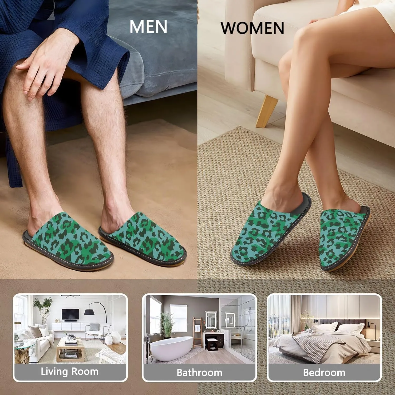 Women's Mens Cosy Slippers, Leopard Pattern Casual Unisex Slip-On Breathable Memory Foam Scuff Lazy Daily House Shoes for Indoor/Outdoor Size 4-11