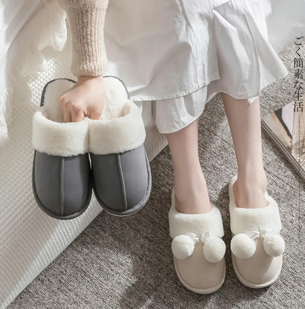 Women's Mens Cute Fuzzy Memory Foam Slippers Fluffy Winter Warm House Shoes Anti-Slip Bedroom Slides Indoor Outdoor with Pompom