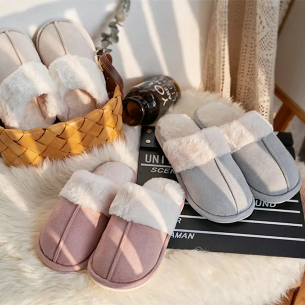 Women's Mens Cute Fuzzy Memory Foam Slippers Fluffy Winter Warm House Shoes Anti-Slip Bedroom Slides Indoor Outdoor with Pompom