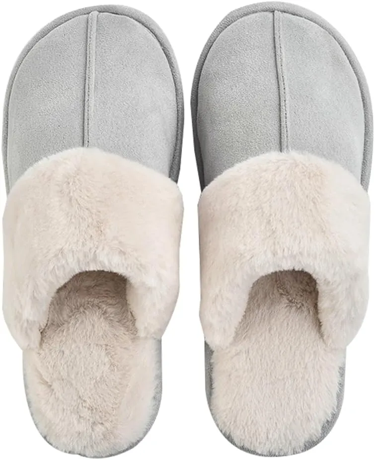 Women's Mens Cute Fuzzy Memory Foam Slippers Fluffy Winter Warm House Shoes Anti-Slip Bedroom Slides Indoor Outdoor with Pompom