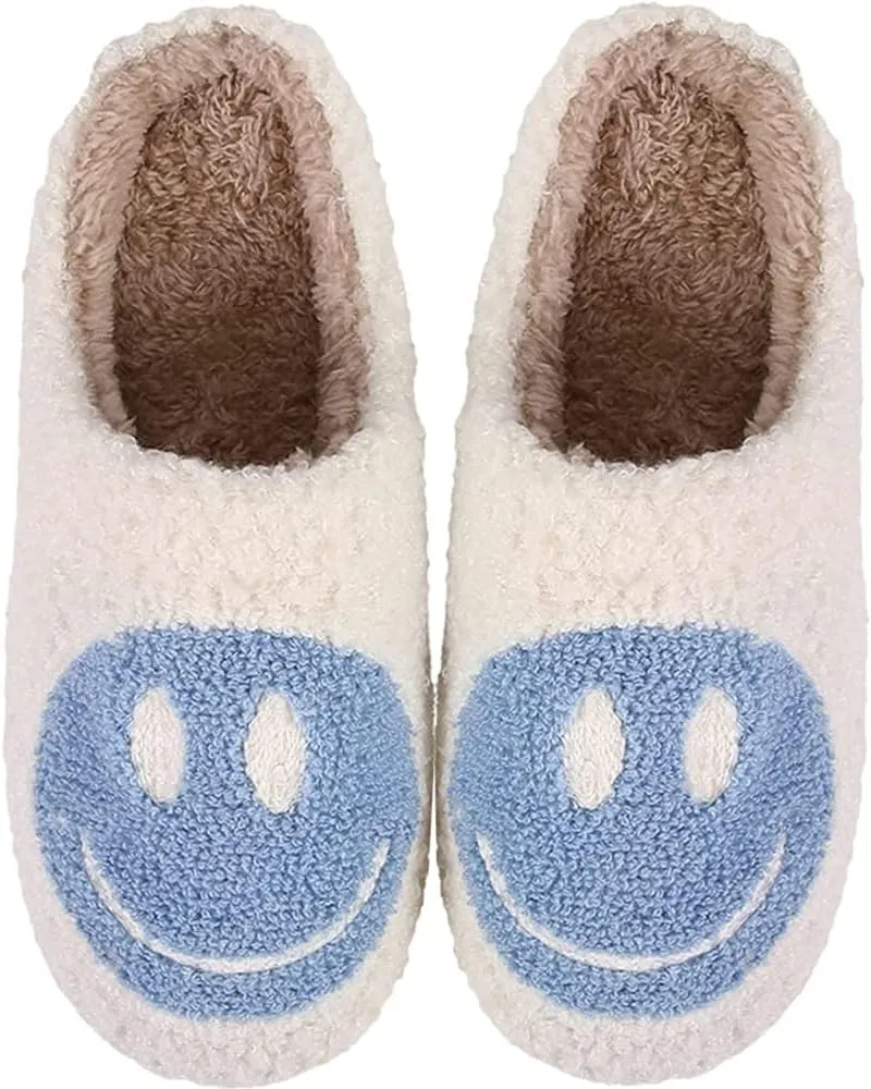 Women's Men's Retro Face Slippers Comfy Warm Plush Slip-On House Slipper for Winter Indoor Soft Cushion Non-slip Fluffy Slides Slippers