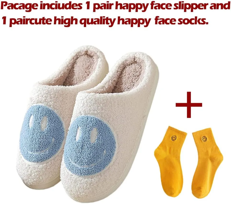 Women's Men's Retro Face Slippers Comfy Warm Plush Slip-On House Slipper for Winter Indoor Soft Cushion Non-slip Fluffy Slides Slippers