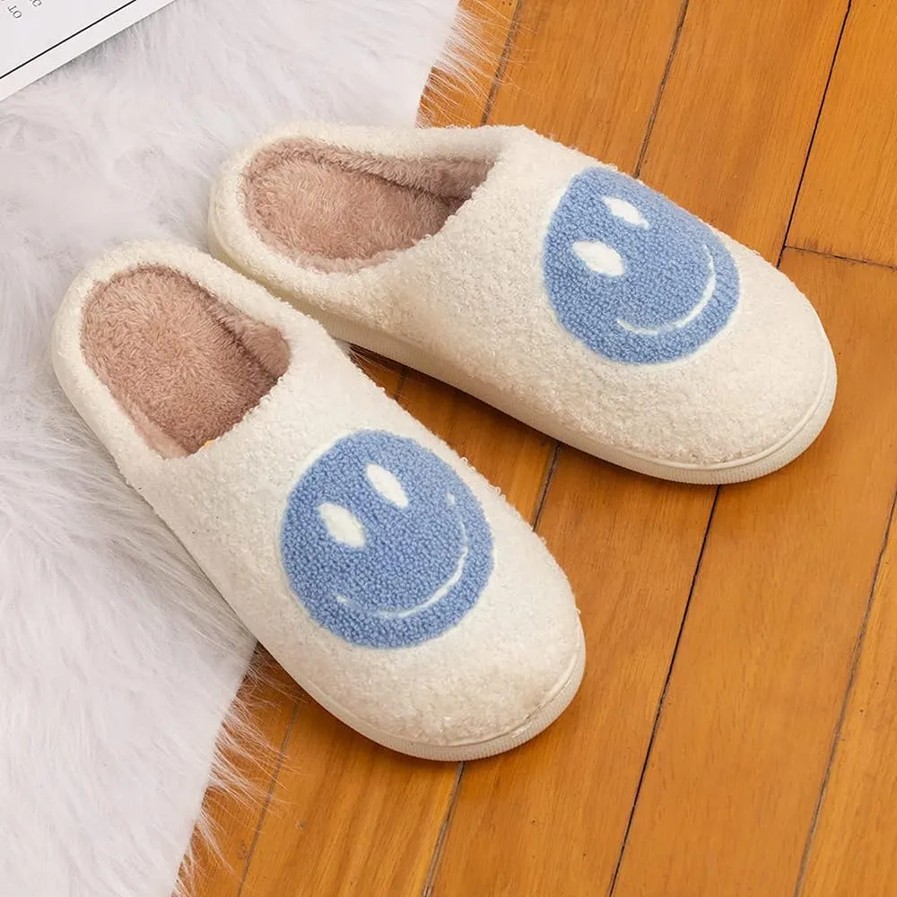 Women's Men's Retro Face Slippers Comfy Warm Plush Slip-On House Slipper for Winter Indoor Soft Cushion Non-slip Fluffy Slides Slippers