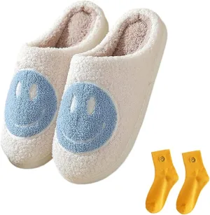 Women's Men's Retro Face Slippers Comfy Warm Plush Slip-On House Slipper for Winter Indoor Soft Cushion Non-slip Fluffy Slides Slippers