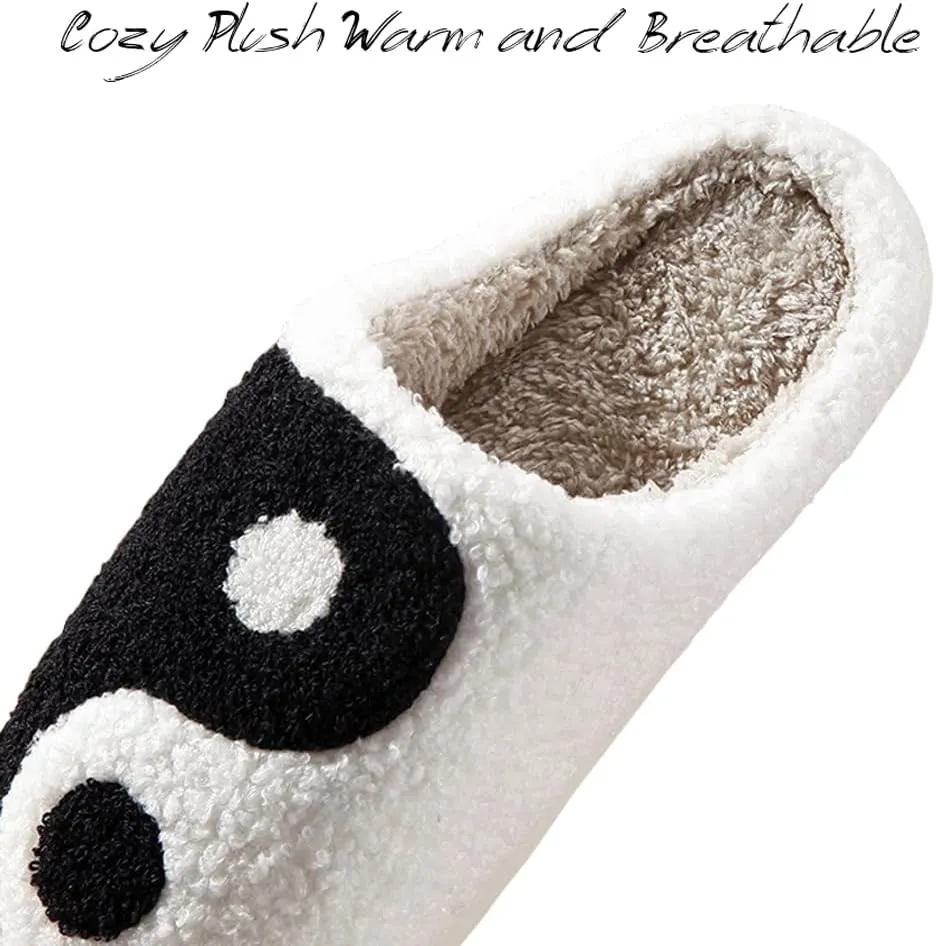 Women's Men's Retro Preppy Happy Face Slippers Comfy Warm Plush Slip-On House Slipper for Winter Indoor Soft Cushion Non-slip Fluffy Slides Slippers