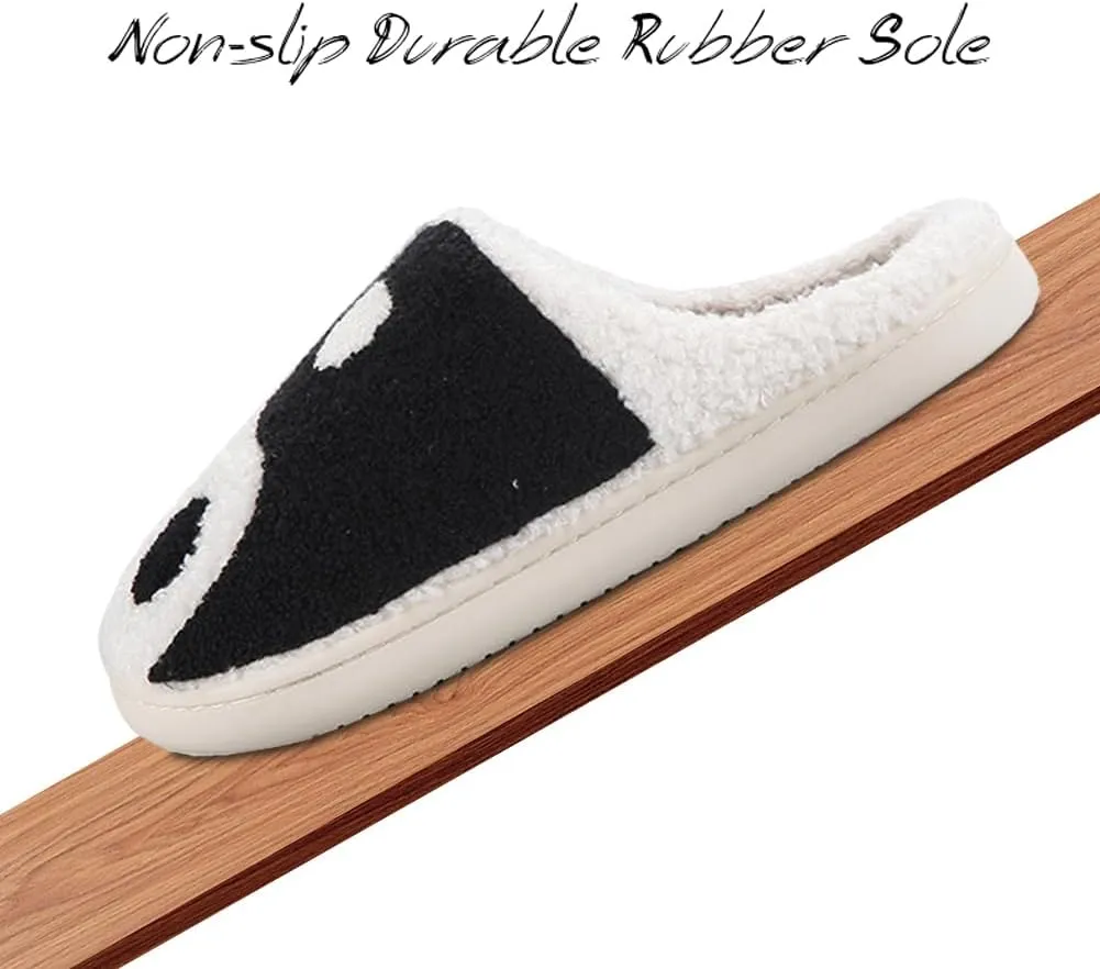 Women's Men's Retro Preppy Happy Face Slippers Comfy Warm Plush Slip-On House Slipper for Winter Indoor Soft Cushion Non-slip Fluffy Slides Slippers