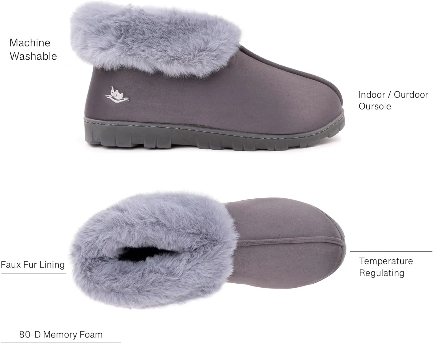 Women's Micro Suede Faux Fur Fleece Lined Cozy 80-D High-Density Memory Foam Winter Slipper Bootie Breathable House Shoes Non Skid Indoor Outdoor Sole