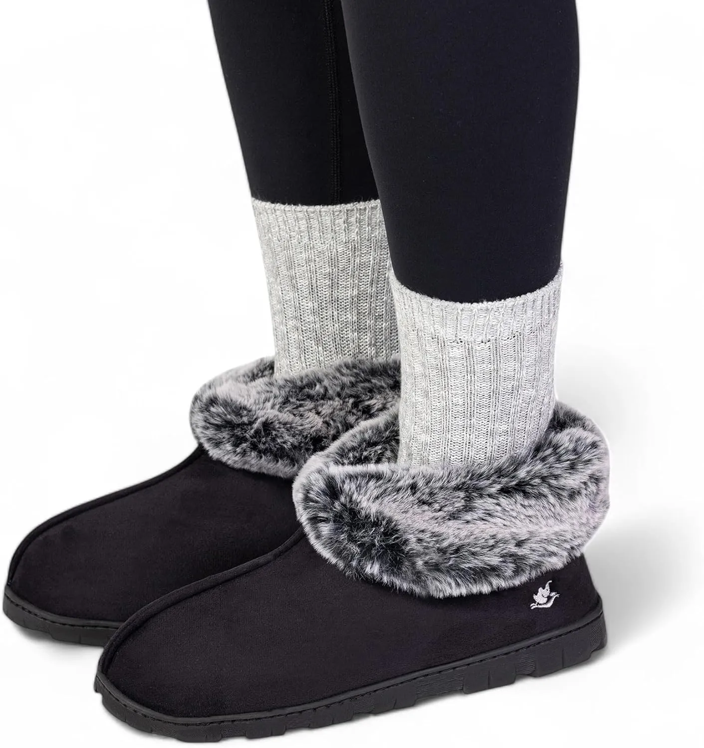 Women's Micro Suede Faux Fur Fleece Lined Cozy 80-D High-Density Memory Foam Winter Slipper Bootie Breathable House Shoes Non Skid Indoor Outdoor Sole