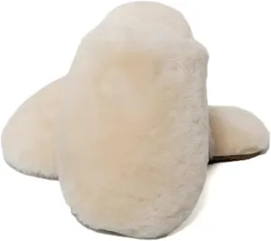 Womens Natural Sheepskin Fur Warm Slipper Comfy Slip on House Slippers Indoor Outdoor Scuff Slipper