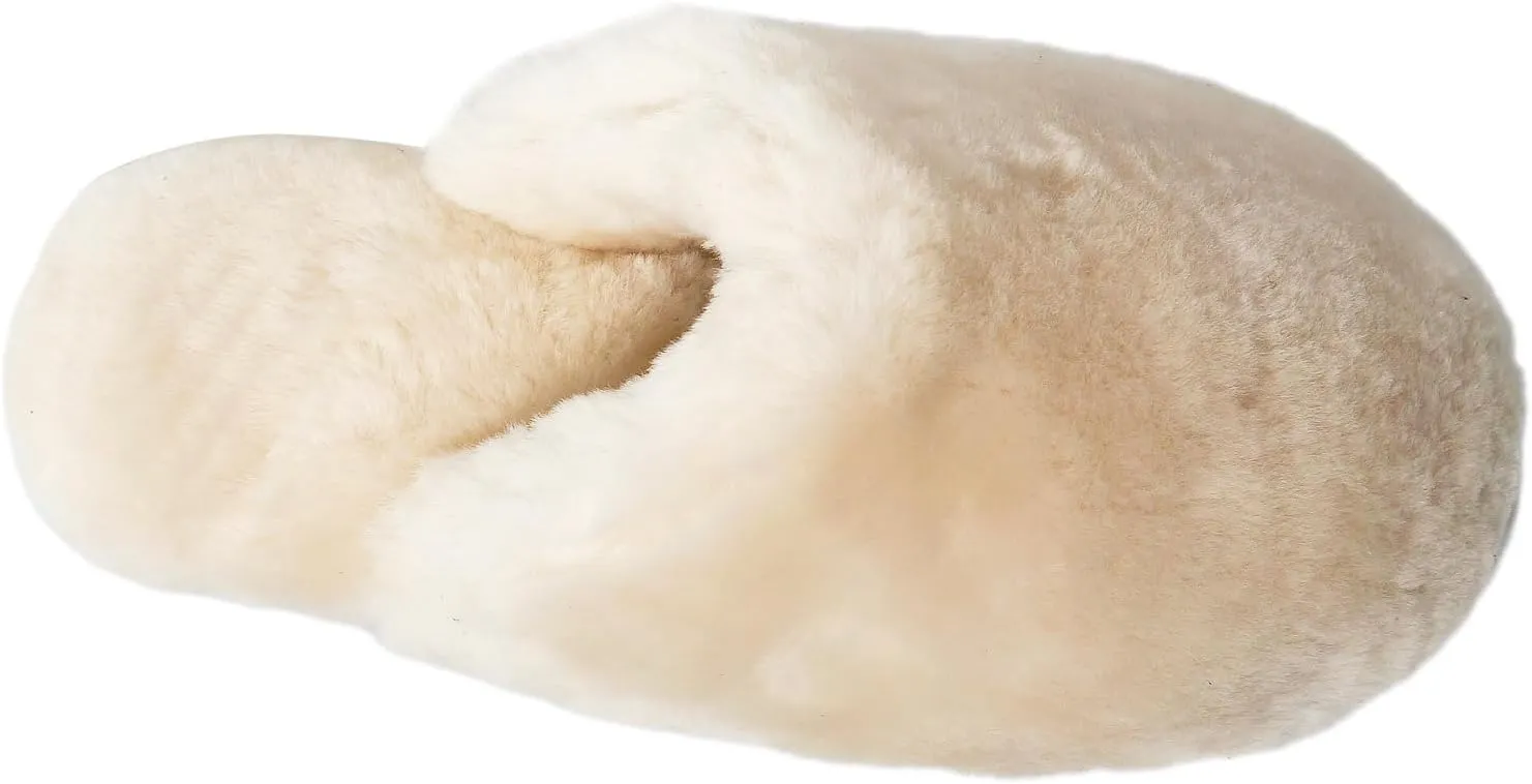 Womens Natural Sheepskin Fur Warm Slipper Comfy Slip on House Slippers Indoor Outdoor Scuff Slipper