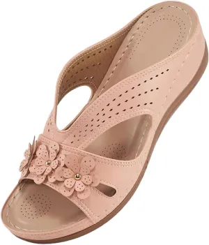Womens Sandals Dressy Summer Hollow Out Orthopedic Sandals Casual Arch Support Slip On Low Heels Slippers