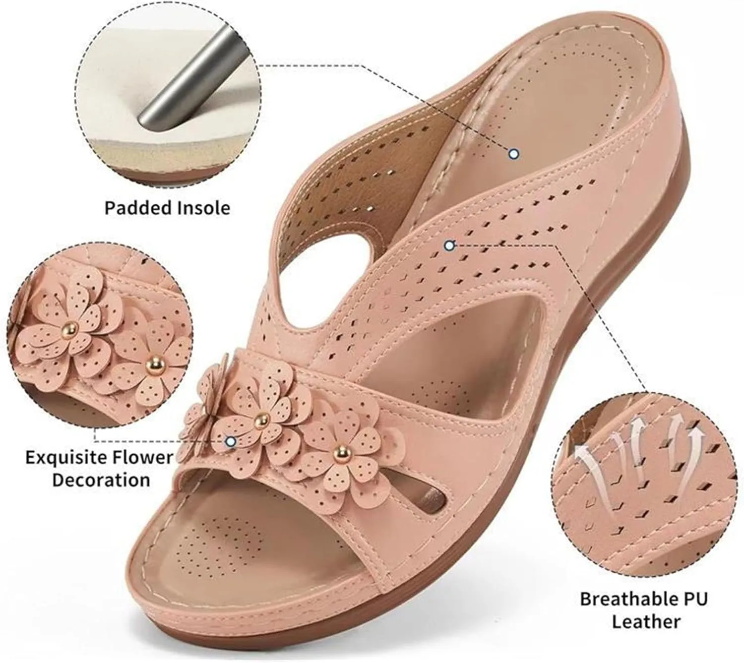 Womens Sandals Dressy Summer Hollow Out Orthopedic Sandals Casual Arch Support Slip On Low Heels Slippers