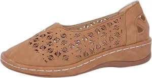 Womens Sandals Slip-on Platform Wedge for Women Slides Shoes Hollow Out Wide Toe Comfort Beach Boho Walking Round-Headed Loafer Vintage Non-Slip Comfortable Dressy Low Heels Flat Loafers