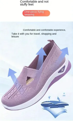 Women's Solid Color Knitted Sneakers, Soft Sole Platform Casual Walking Shoes, Low-top Breathable Daily Shoes