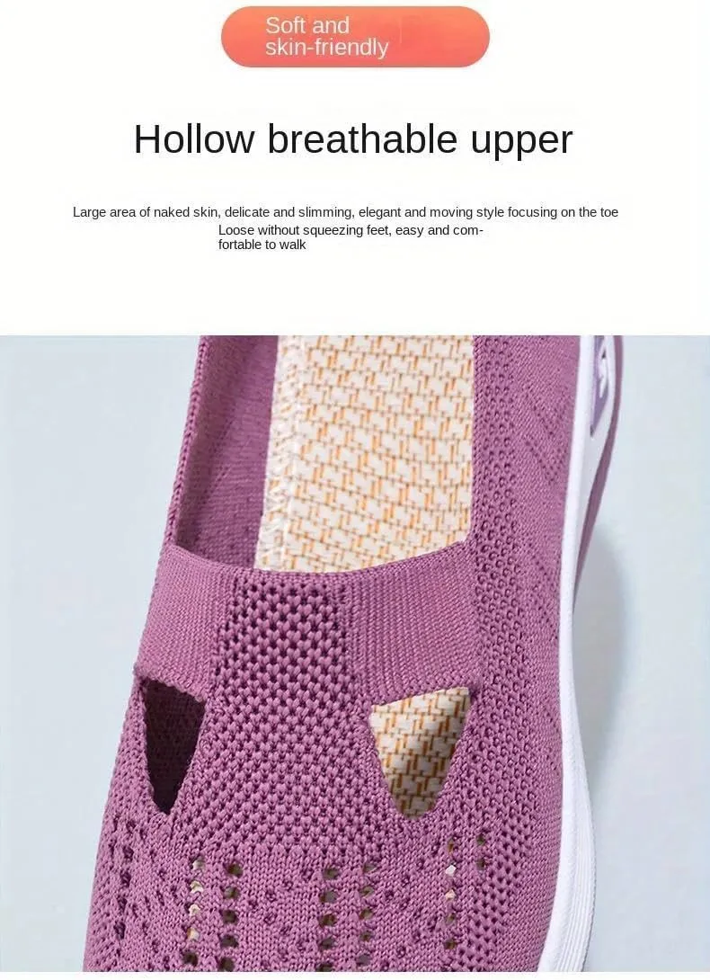 Women's Solid Color Knitted Sneakers, Soft Sole Platform Casual Walking Shoes, Low-top Breathable Daily Shoes