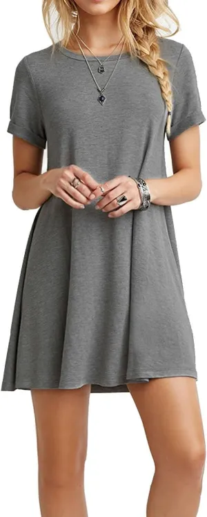 Women's Swing Loose T-Shirt Fit Comfy Casual Flowy Cute Swing Tunic Dress