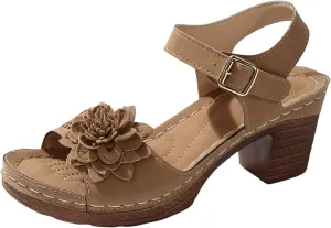 Women's Thick Heel Hollow Thick Soled Flower Decorated Solid Color Sandals for Women with Bunions And Arch Support Born