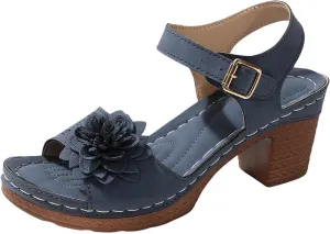 Women's Thick Heel Hollow Thick Soled Flower Decorated Solid Color Sandals for Women with Bunions And Arch Support Born