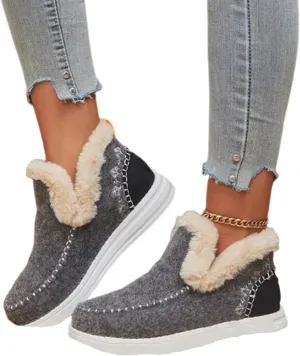 Women's Winter Snow Boots, Outdoor Cotton Flat Shoes Ankle Boots, Winter Warm Lightweight Non-Slip Suede Lined(Gray,8.5)