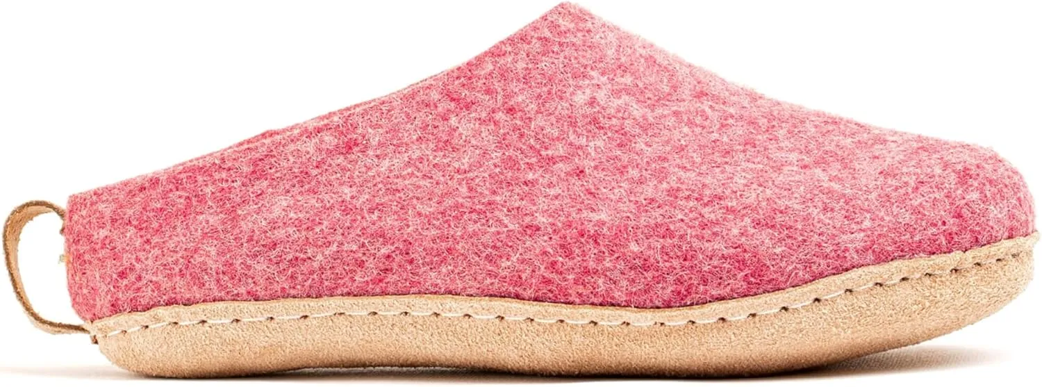 Woolly's Indoor Open Heel Slippers With Leather Sole (Cherry Pink) - 46 | Premium New Zeland Wool | Handcrafted with Italian Design | Soft, Breathable & Ordor Free