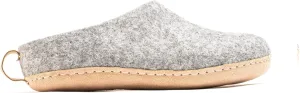Woolly's Indoor Open Heel Slippers With Leather Sole (Natural Grey) - 39 | Premium New Zeland Wool | Handcrafted with Italian Design | Soft, Breathable & Ordor Free