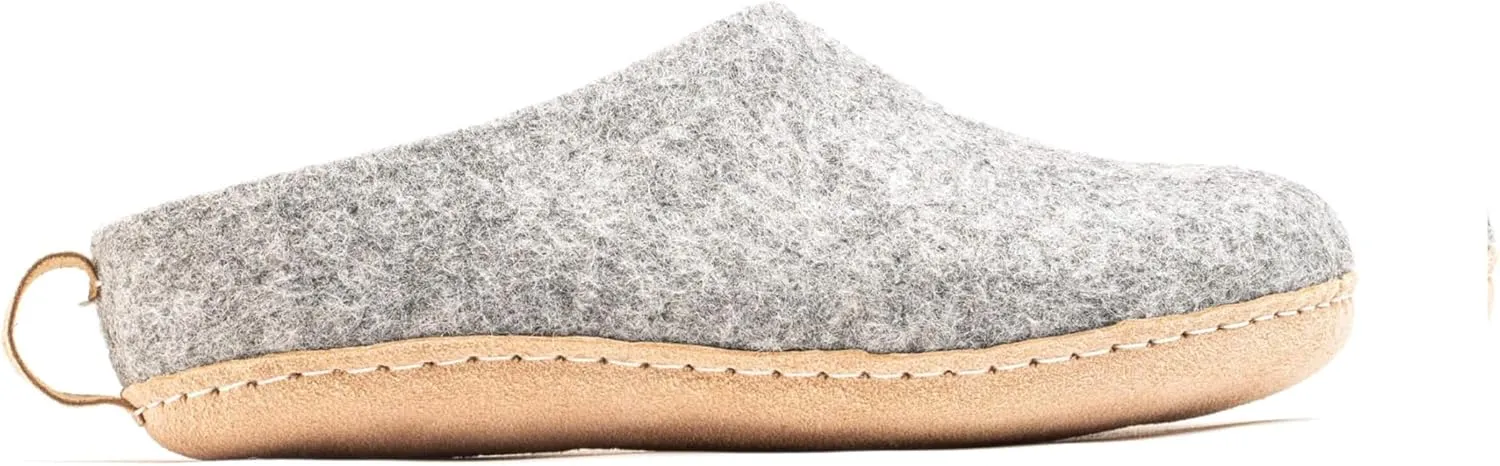 Woolly's Indoor Open Heel Slippers With Leather Sole (Natural Grey) - 40 | Premium New Zeland Wool | Handcrafted with Italian Design | Soft, Breathable & Ordor Free