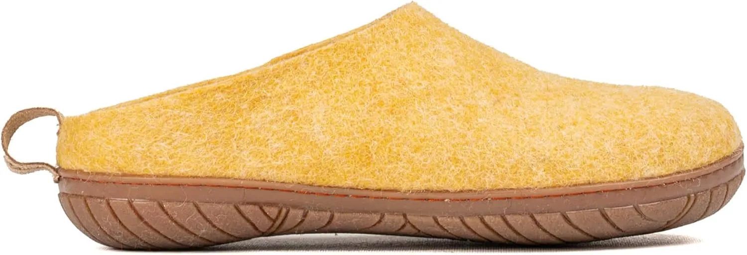 Woolly's Woollyes Outdoor Open Heel Slippers With Rubber Sole (Mustard) - 40 | Premium New Zeland Wool | Handcrafted with Italian Design | Soft, Breathable & Ordor Free