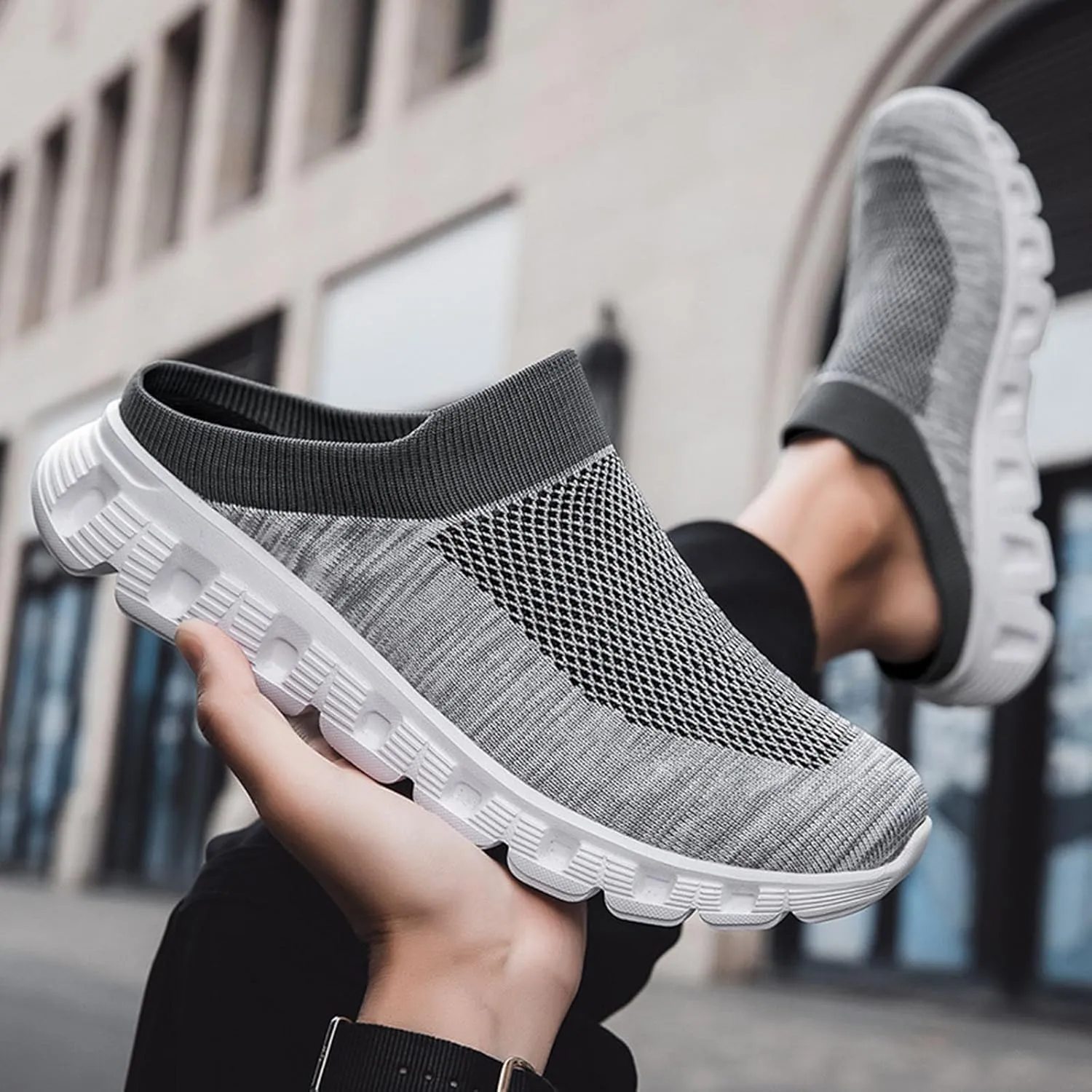 Woven Breathable Half Slippers for Men, Summer Casual Hollow Out Woven Shoes, Lightweight Indoor/Outdoor House Shoes