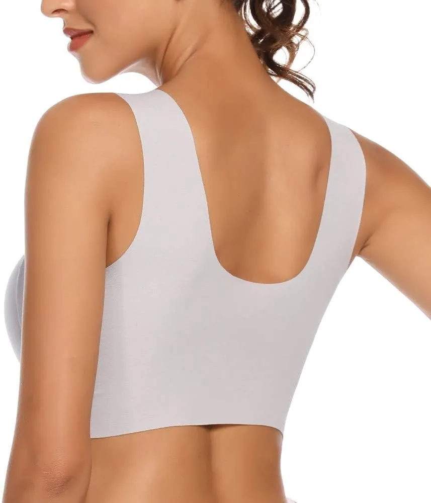 WOWENY Seamless Wirefree Bras for Women Comfy Mesh Soft Padded Back Smoothing Bra