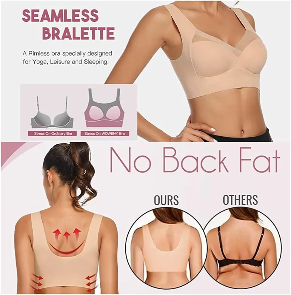 WOWENY Womens Wirefree Padded Bras Everyday Lounge Bra Sleeping Seamless Straps Bralettes Full Coverage Pullover Plus Size