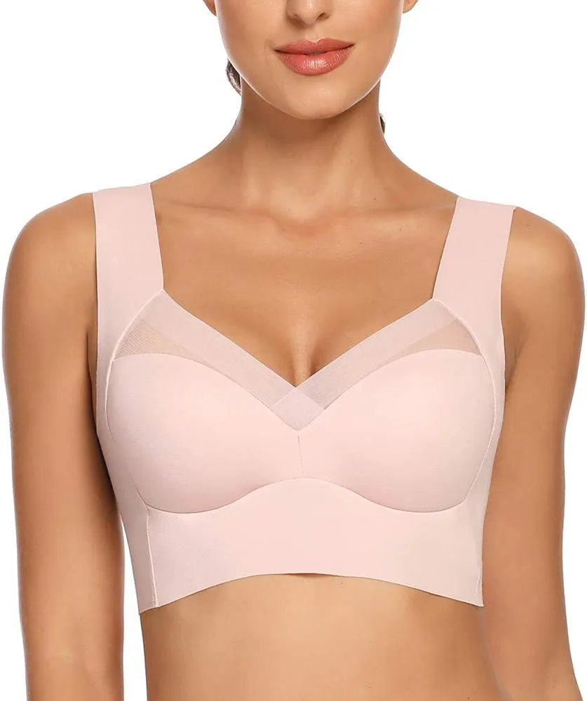 WOWENY Womens Wirefree Padded Bras Everyday Lounge Bra Sleeping Seamless Straps Bralettes Full Coverage Pullover Plus Size