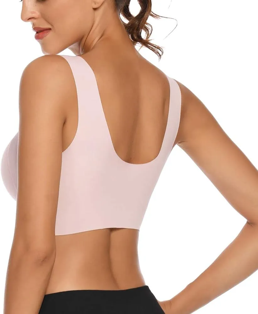 WOWENY Womens Wirefree Padded Bras Everyday Lounge Bra Sleeping Seamless Straps Bralettes Full Coverage Pullover Plus Size