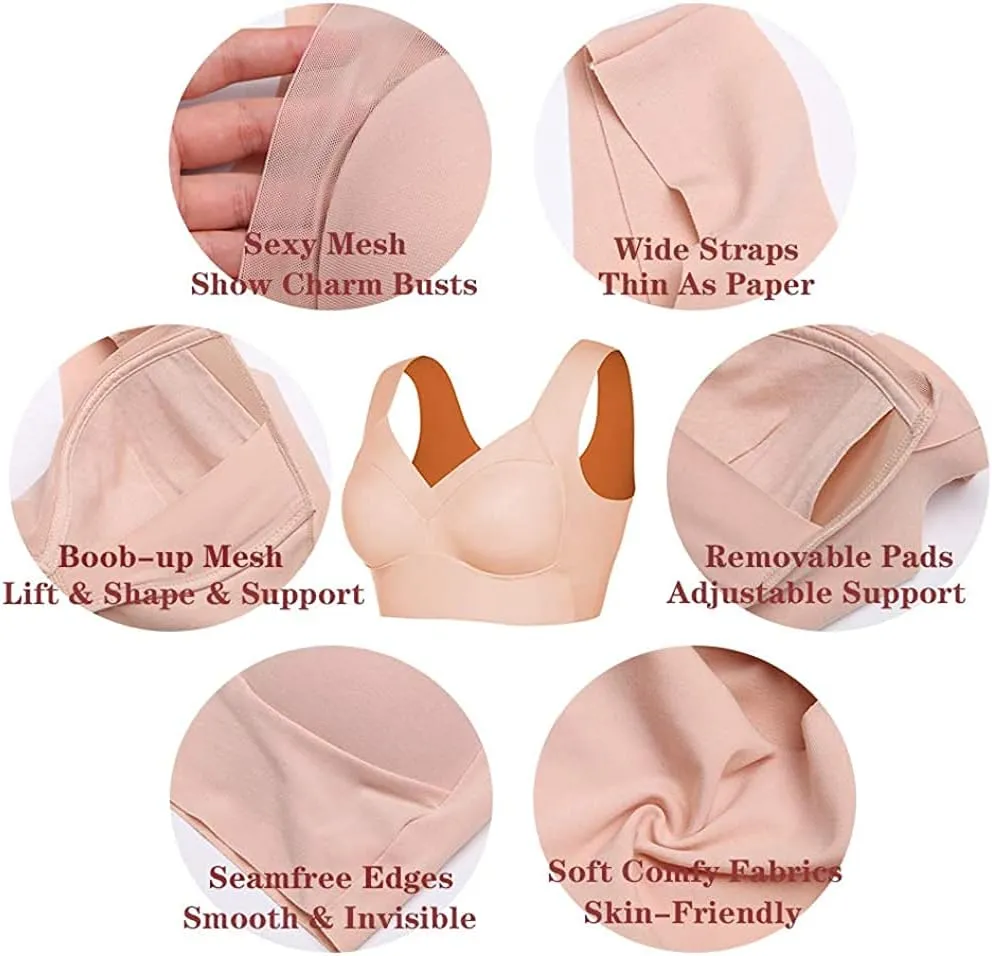 WOWENY Womens Wirefree Padded Bras Everyday Lounge Bra Sleeping Seamless Straps Bralettes Full Coverage Pullover Plus Size